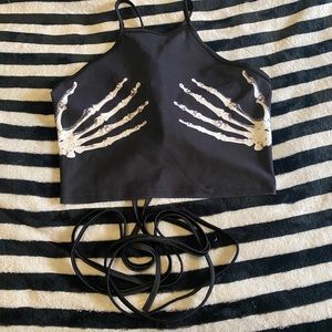 Skeleton Hand Wrap Tie Crop Top